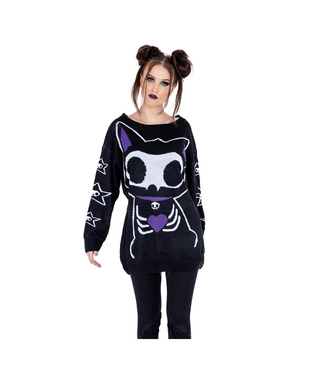 Pulls Femme SKELETON CAT Noir