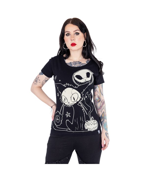 Tee Shirts Femme SPOOKY CAT T Noir