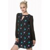 Robe Banned Clothing Daring Doodle Cat Flare Sleeve Dress Noir