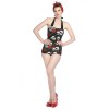 Maillot De Bain Banned Clothing Skull Roses Noir/Rouge