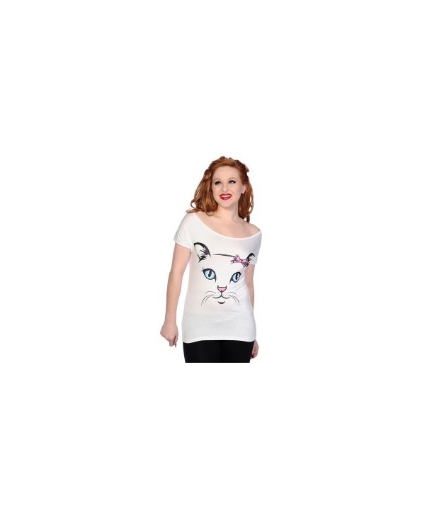 Top Banned Clothing Cat Face Blanc Top Blanc