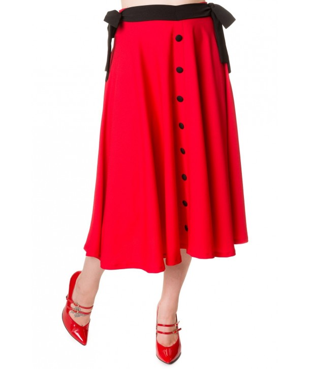 Jupe Banned Clothing Buttons Long Skirt Rouge