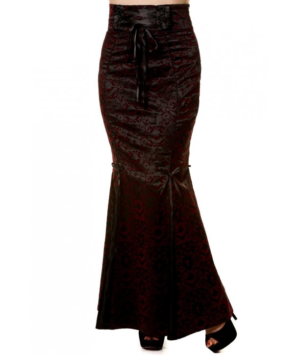 Jupe Banned Clothing Gothic Ivy Pattern Long Skirt Bordeaux
