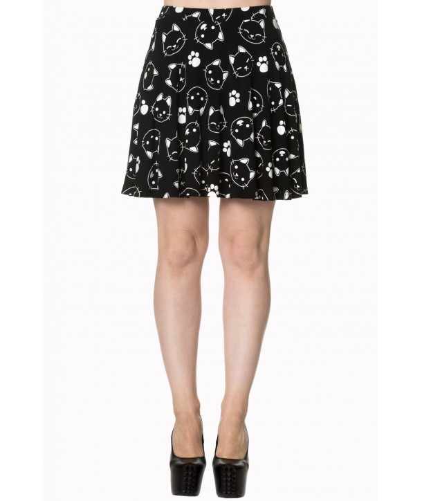 Jupe Banned Clothing Purrrrfect Kitty Skater Skirt Noir