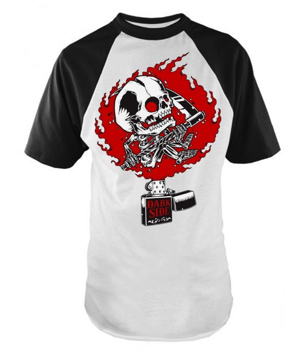 Tee Shirt Darkside Clothing Zippo Skull Mens Raglan Baseball