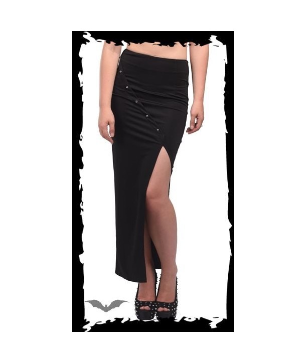 Jupe Queen Of Darkness Gothique Long Black Skirt With Thigh Split And St